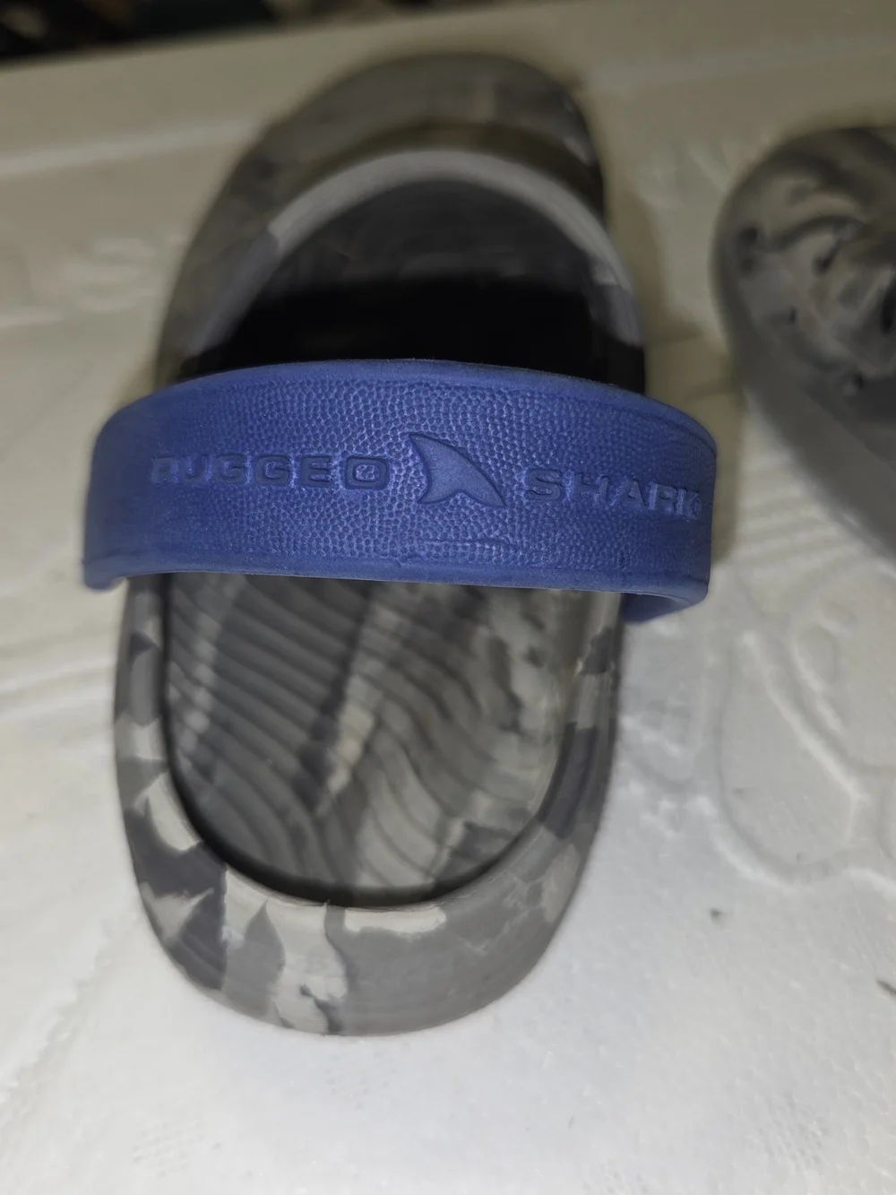 Rugged Shark Kids' Blue Slide Sandals with Gray Marbled Footbed